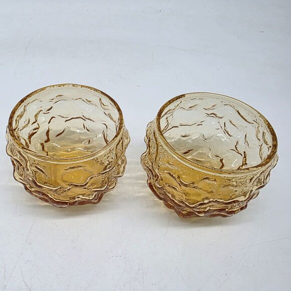 Anchor Hocking Amber Textured Roly Poly Glasses Vintage Mid-Century Modern Style - Picture 2 of 5